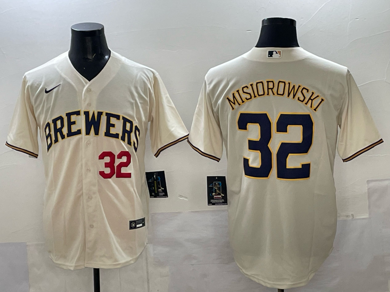 Men Milwaukee Brewers #32 Misiorowski cream Nike MLB 2025 jersey 007
